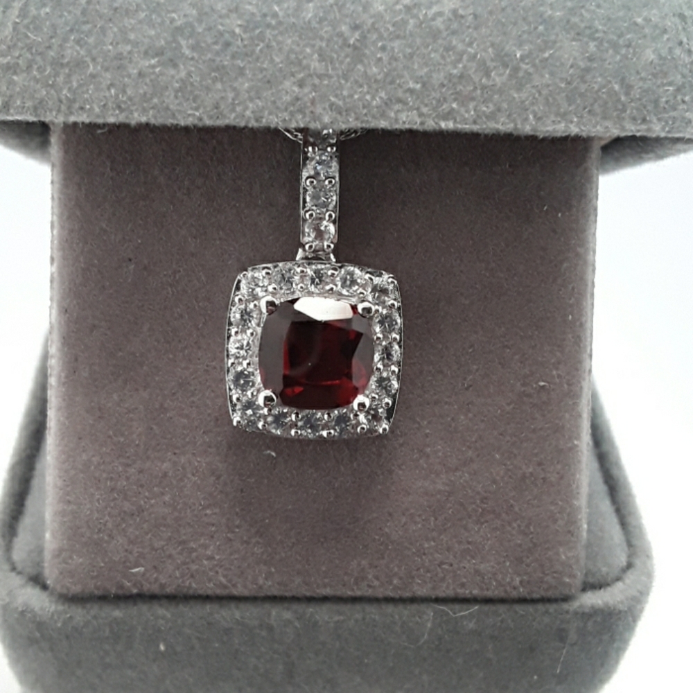 1 Carat Garnet And Created Sapphire Silver Pendant